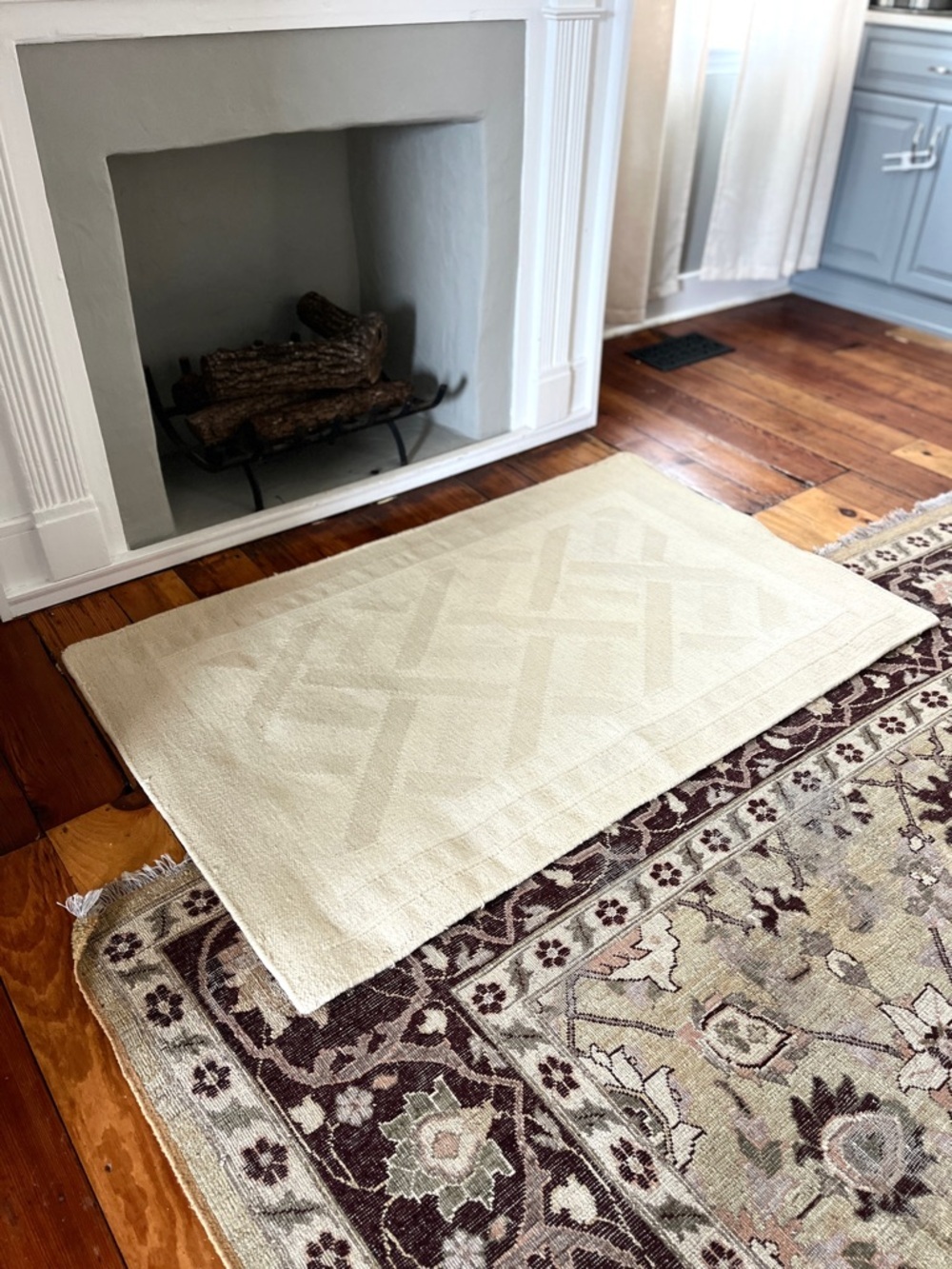 Shyam Ahuja Boho Cream Wool Woven Dhurrie Accent Rug | 3x5 | Lattice Pattern